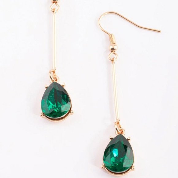 Lovisa Jewelry - LOVISA ELEGANT GOLD TEARDROP EMERALD GREEN CRYSTAL STICK DANGLE EARRINGS**NEW!